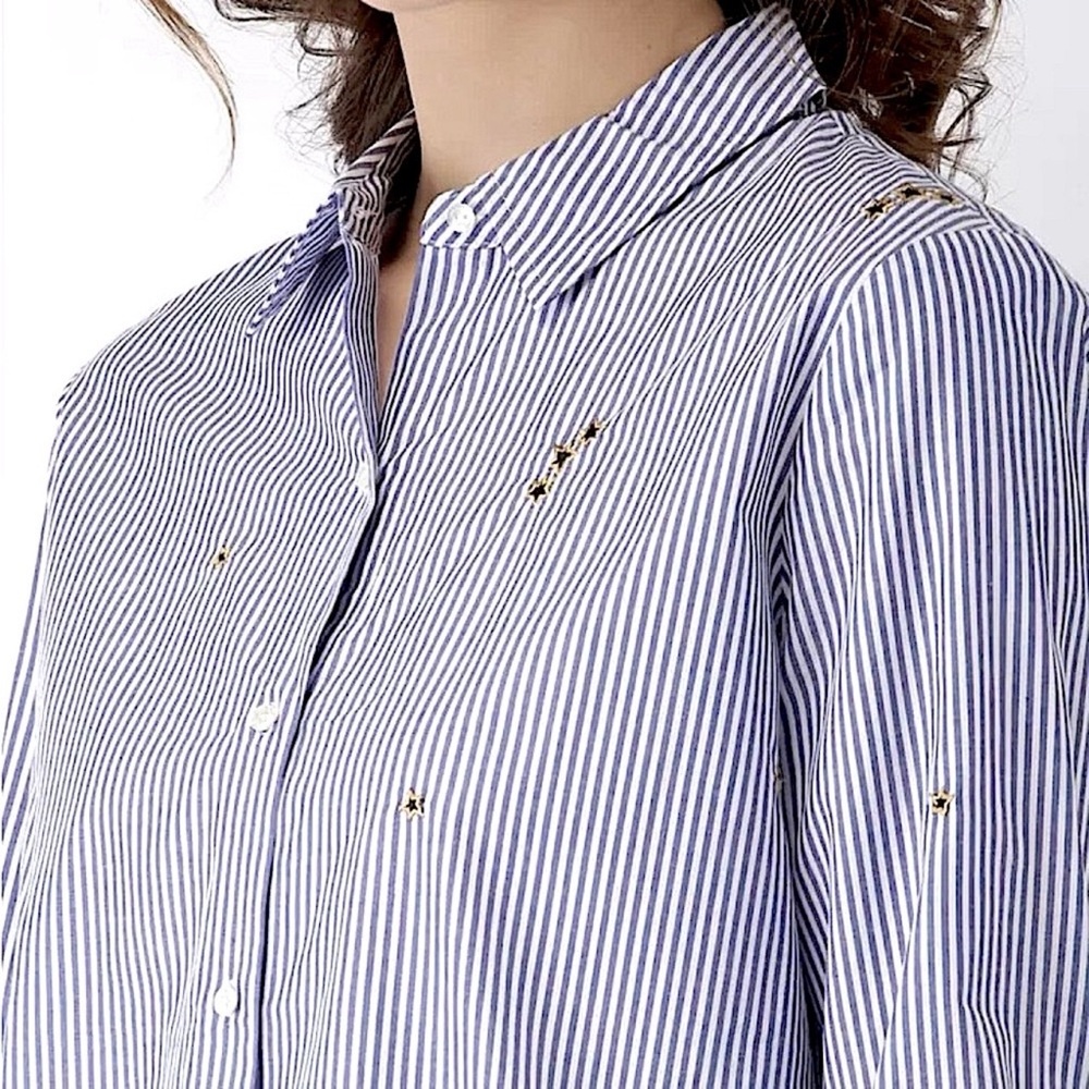 Scotch & Soda Far Far Away Embroidered Stars Blue and White Stripes Cotton Shirt